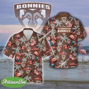 Flamingo Play With St Bonaventure Bonnies AOP Hawaiian Shirt Gift For Fans - NCAA2 St Bonaventure Bonnies Flamingo Play Football Hawaiian Shirt Photo 2