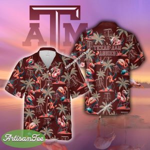 Flamingo Play With Texas A&M Aggies 3D Hawaiian Shirt For Men And Women - NCAA Texas A&M Aggies Flamingo Play Football Hawaiian Shirt Photo 2