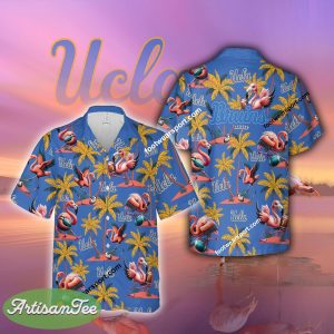 Flamingo Play With UCLA Bruins Hawaiian Shirt For Beach - NCAA UCLA Bruins Flamingo Play Football Hawaiian Shirt Photo 2