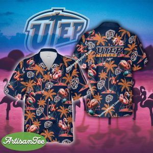 Flamingo Play With UTEP Miners Hawaiian Shirt AOP Special Gifts - NCAA UTEP Miners Flamingo Play Football Hawaiian Shirt Photo 2