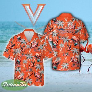 Flamingo Play With Virginia Cavaliers Hawaiian Shirt All Over Print Gift Summer - NCAA Virginia Cavaliers Flamingo Play Football Hawaiian Shirt Photo 2