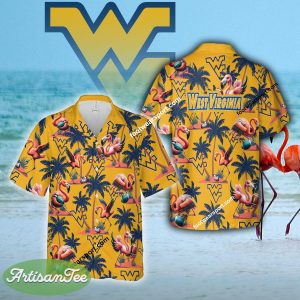 Flamingo Play With West Virginia Mountaineers Hawaiian Shirt Gift For Summer - NCAA West Virginia Mountaineers Flamingo Play Football Hawaiian Shirt Photo 2