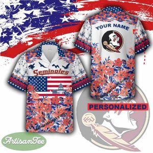 Florida State Seminoles Hawaiian Shirt Short Sleeve Gift Memory Day Custom Name - Florida State Seminoles Independence Day Hawaiian Shirt Photo 2