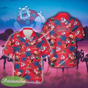 Fresno State Bulldogs Coconut Tree Pattern Flamingo Play Football Hawaiian Shirt Short Sleeve For Men Women - NCAA Fresno State Bulldogs Flamingo Play Football Hawaiian Shirt Photo 2