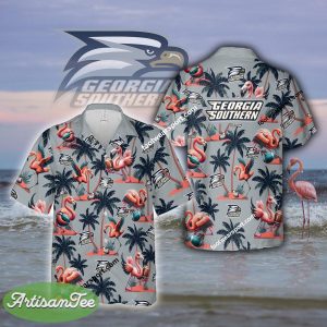 Georgia Southern Eagles Coconut Tree Island Flamingo Play Football Aloha Hawaiian Shirt Gift Beach - NCAA Georgia Southern Eagles Flamingo Play Football Hawaiian Shirt Photo 2