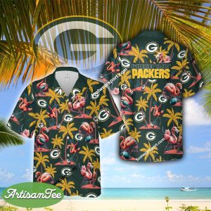 Green Bay Packers Coconut Tree Pattern Hawaiian Shirt Flamingo Play Football For Men Women - NFL Green Bay Packers Flamingo Play Football Hawaiian Shirt Photo 2