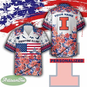 Illinois Fighting Illini Independence Day Hawaiian Shirt Short Sleeve Custom Name - Illinois Fighting Illini Independence Day Hawaiian Shirt Photo 2