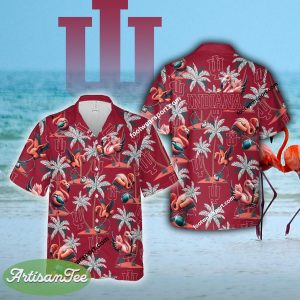 Indiana Hoosiers Coconut Tree Pattern 3D Hawaiian Shirt Flamingo Play Football Gift Beach - NCAA Indiana Hoosiers Flamingo Play Football Hawaiian Shirt Photo 2