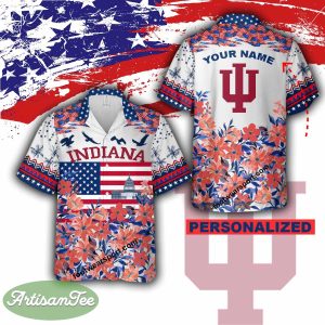 Indiana Hoosiers Hawaiian Shirt Gift Independence Day Custom Name - Indiana Hoosiers Independence Day Hawaiian Shirt Photo 2