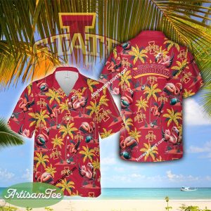 Iowa State Cyclones Coconut Tree Island Hawaiian Shirt Short Sleeve Flamingo Play Football For Summer - NCAA Iowa State Cyclones Flamingo Play Football Hawaiian Shirt Photo 2