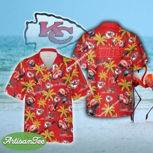 Kansas City Chiefs Flamingo Play Football Coconut Tree Pattern Hawaiian Shirt Gift Beach - NFL Kansas City Chiefs Flamingo Play Football Hawaiian Shirt Photo 2