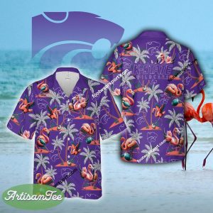 Kansas State Wildcats Coconut Tree Island Flamingo Play Football Hawaiian Shirt For Summer - NCAA Kansas State Wildcats Flamingo Play Football Hawaiian Shirt Photo 2
