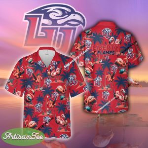 Liberty Flames Coconut Tree Island Hawaiian Shirt All Over Print Flamingo Play Football Gift Beach - NCAA Liberty Flames Flamingo Play Football Hawaiian Shirt Photo 2