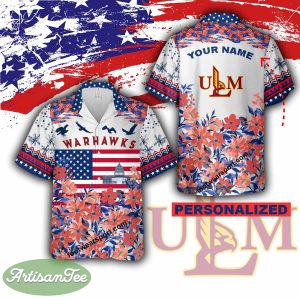 Louisiana Monroe Warhawks Independence Day Beach 3D Hawaiian Shirt Custom Name - Louisiana Monroe Warhawks Independence Day Hawaiian Shirt Photo 2