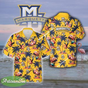 marquette golden eagles Coconut Tree Pattern Aloha Hawaiian Shirt Flamingo Play Football For Summer - NCAA2 marquette golden eagles Flamingo Play Football Hawaiian Shirt Photo 2