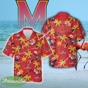 Maryland Terrapins Coconut Tree Island Hawaiian Shirt Flamingo Play Football For Men Women - NCAA Maryland Terrapins Flamingo Play Football Hawaiian Shirt Photo 2