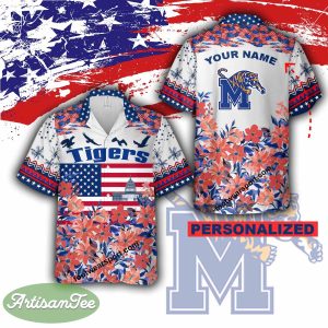 Memphis Tigers Independence Day Men Women Aloha Hawaiian Shirt Custom Name - Memphis Tigers Independence Day Hawaiian Shirt Photo 2