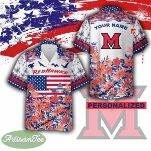 Miami (OH) RedHawks Beach Hawaiian Shirt Gift Independence Day Custom Name - Miami (OH) RedHawks Independence Day Hawaiian Shirt Photo 2