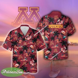 Minnesota Golden Gophers Coconut Tree Island 3D Hawaiian Shirt Flamingo Play Football For Summer - NCAA Minnesota Golden Gophers Flamingo Play Football Hawaiian Shirt Photo 2