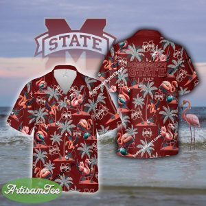 Mississippi State Bulldogs Flamingo Play Football Coconut Tree Pattern Hawaiian Shirt Short Sleeve For Men Women - NCAA Mississippi State Bulldogs Flamingo Play Football Hawaiian Shirt Photo 2