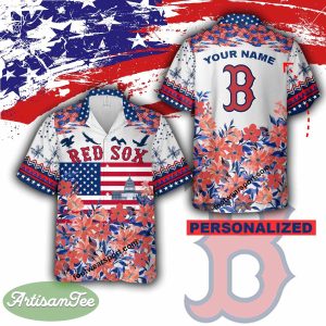 MLB Boston Red Sox Beach 3D Hawaiian Shirt Gift Memory Day Custom Name - MLB Boston Red Sox Independence Day Hawaiian Shirt Photo 2