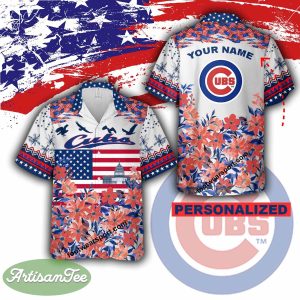 MLB Chicago Cubs Independence Day Hawaiian Shirt Short Sleeve Custom Name - MLB Chicago Cubs Independence Day Hawaiian Shirt Photo 2