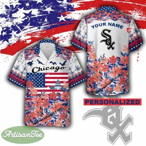 MLB Chicago White Sox Men Women Aloha Hawaiian Shirt For Independence Day Custom Name - MLB Chicago White Sox Independence Day Hawaiian Shirt Photo 2