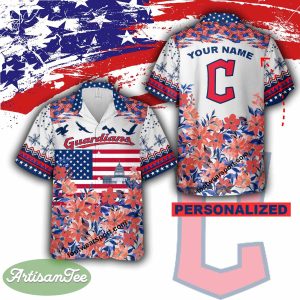 MLB Cleveland Guardians Memory Beach Hawaiian Shirt Custom Name - MLB Cleveland Guardians Independence Day Hawaiian Shirt Photo 2
