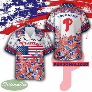 MLB Philadelphia Phillies Hawaiian Shirt Short Sleeve For Independence Day Custom Name - MLB Philadelphia Phillies Independence Day Hawaiian Shirt Photo 2