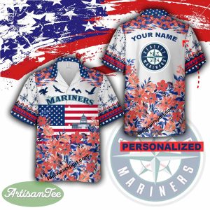 MLB Seattle Mariners Independence Day Hawaiian Shirt AOP Custom Name - MLB Seattle Mariners Independence Day Hawaiian Shirt Photo 2
