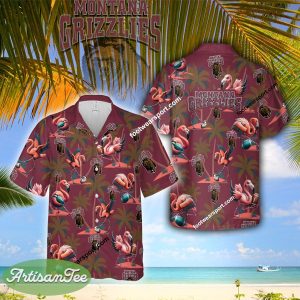 Montana Grizzlies Coconut Tree Island Flamingo Play Football Aloha Hawaiian Shirt Gift Beach - NCAA2 Montana Grizzlies Flamingo Play Football Hawaiian Shirt Photo 2