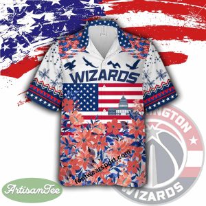 NBA Washington Wizards Beach Hawaiian Shirt Gift Memory Day Custom Name - NBA Washington Wizards Independence Day Hawaiian Shirt Photo 1
