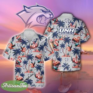 New Hampshire Wildcats Coconut Tree Island Flamingo Play Football Hawaiian Shirt All Over Print For Summer - NCAA2 New Hampshire Wildcats Flamingo Play Football Hawaiian Shirt Photo 2
