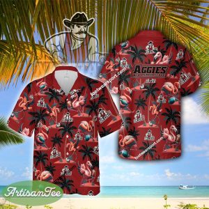 New Mexico State Aggies Flamingo Play Football Coconut Tree Island AOP Hawaiian Shirt For Men Women - NCAA New Mexico State Aggies Flamingo Play Football Hawaiian Shirt Photo 2