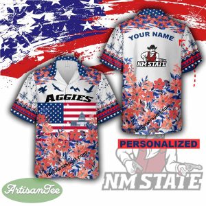 New Mexico State Aggies Independence Day Men Women Aloha Hawaiian Shirt Custom Name - New Mexico State Aggies Independence Day Hawaiian Shirt Photo 2