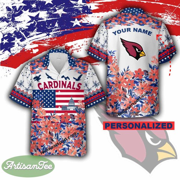NFL Arizona Cardinals Hawaiian Shirt For Independence Day Custom Name - NFL Arizona Cardinals Independence Day Hawaiian Shirt Photo 2
