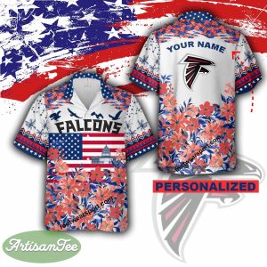 NFL Atlanta Falcons Beach Hawaiian Shirt Gift Independence Day Custom Name - NFL Atlanta Falcons Independence Day Hawaiian Shirt Photo 2