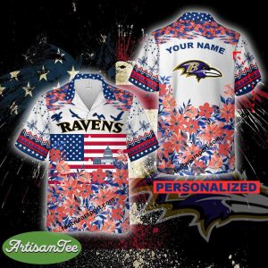 NFL Baltimore Ravens Memory Hawaiian Shirt AOP Custom Name - NFL Baltimore Ravens Independence Day Hawaiian Shirt Photo 2