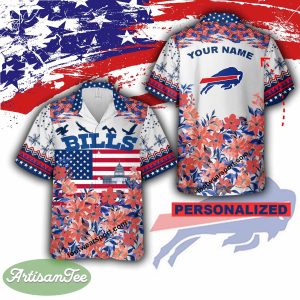 NFL Buffalo Bills Men Women Hawaiian Shirt All Over Print Gift Memory Day Custom Name - NFL Buffalo Bills Independence Day Hawaiian Shirt Photo 2