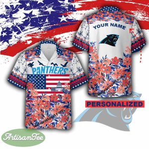 NFL Carolina Panthers Independence Day AOP Hawaiian Shirt Custom Name - NFL Carolina Panthers Independence Day Hawaiian Shirt Photo 2