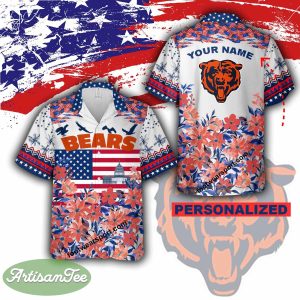NFL Chicago Bears Beach 3D Hawaiian Shirt For Independence Day Custom Name - NFL Chicago Bears Independence Day Hawaiian Shirt Photo 2