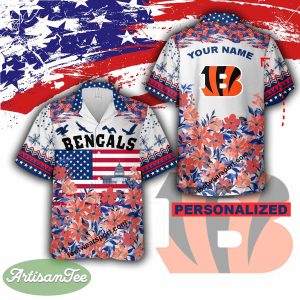 NFL Cincinnati Bengals Hawaiian Shirt Short Sleeve Gift Independence Day Custom Name - NFL Cincinnati Bengals Independence Day Hawaiian Shirt Photo 2