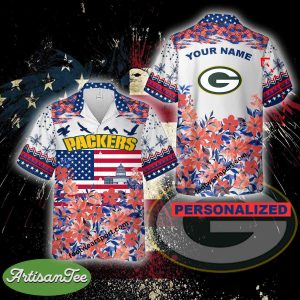 NFL Green Bay Packers Men Women Hawaiian Shirt All Over Print Gift Independence Day Custom Name - NFL Green Bay Packers Independence Day Hawaiian Shirt Photo 2