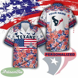 NFL Houston Texans Memory AOP Hawaiian Shirt Custom Name - NFL Houston Texans Independence Day Hawaiian Shirt Photo 2