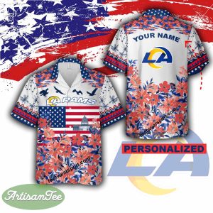 NFL Los Angeles Rams Hawaiian Shirt AOP Gift Memory Day Custom Name - NFL Los Angeles Rams Independence Day Hawaiian Shirt Photo 2