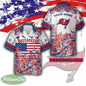 NFL Tampa Bay Buccaneers Independence Day Beach 3D Hawaiian Shirt Custom Name - NFL Tampa Bay Buccaneers Independence Day Hawaiian Shirt Photo 2