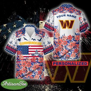 NFL Washington Commanders Men Women Aloha Hawaiian Shirt Gift Independence Day Custom Name - NFL Washington Commanders Independence Day Hawaiian Shirt Photo 2