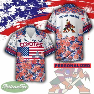 NHL Arizona Coyotes Beach Hawaiian Shirt Gift Memory Day Custom Name - NHL Arizona Coyotes Independence Day Hawaiian Shirt Photo 2