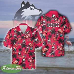 Northern Illinois Huskies Coconut Tree Island Flamingo Play Football Hawaiian Shirt Gift Beach - NCAA Northern Illinois Huskies Flamingo Play Football Hawaiian Shirt Photo 2