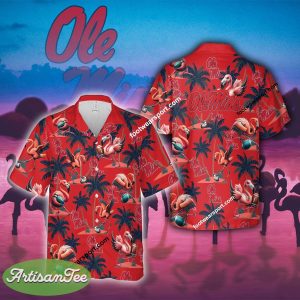 Ole Miss Rebels Coconut Tree Pattern AOP Hawaiian Shirt Flamingo Play Football For Summer - NCAA Ole Miss Rebels Flamingo Play Football Hawaiian Shirt Photo 2